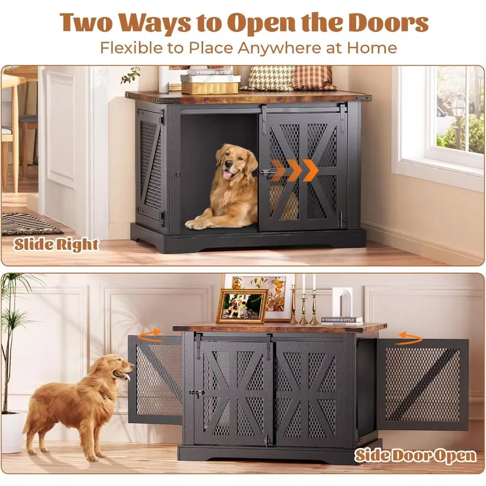 Dogs Crate Furniture, Heavy Duty Large Dogs Crate for Medium Large Dogs, XL Dog Crate Dog Kennel Indoor with Double Doors