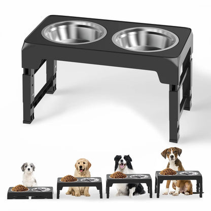 Elevated Dog Bowls, Raised Slow Feeder Dog Bowls with No Spill Dog Water Bowl Dispenser, 5 Heights Adjustable Raised Dog Bowls Stand for Small Medium Large Dogs Cats & Pets, Non-Slip Dog Feeder