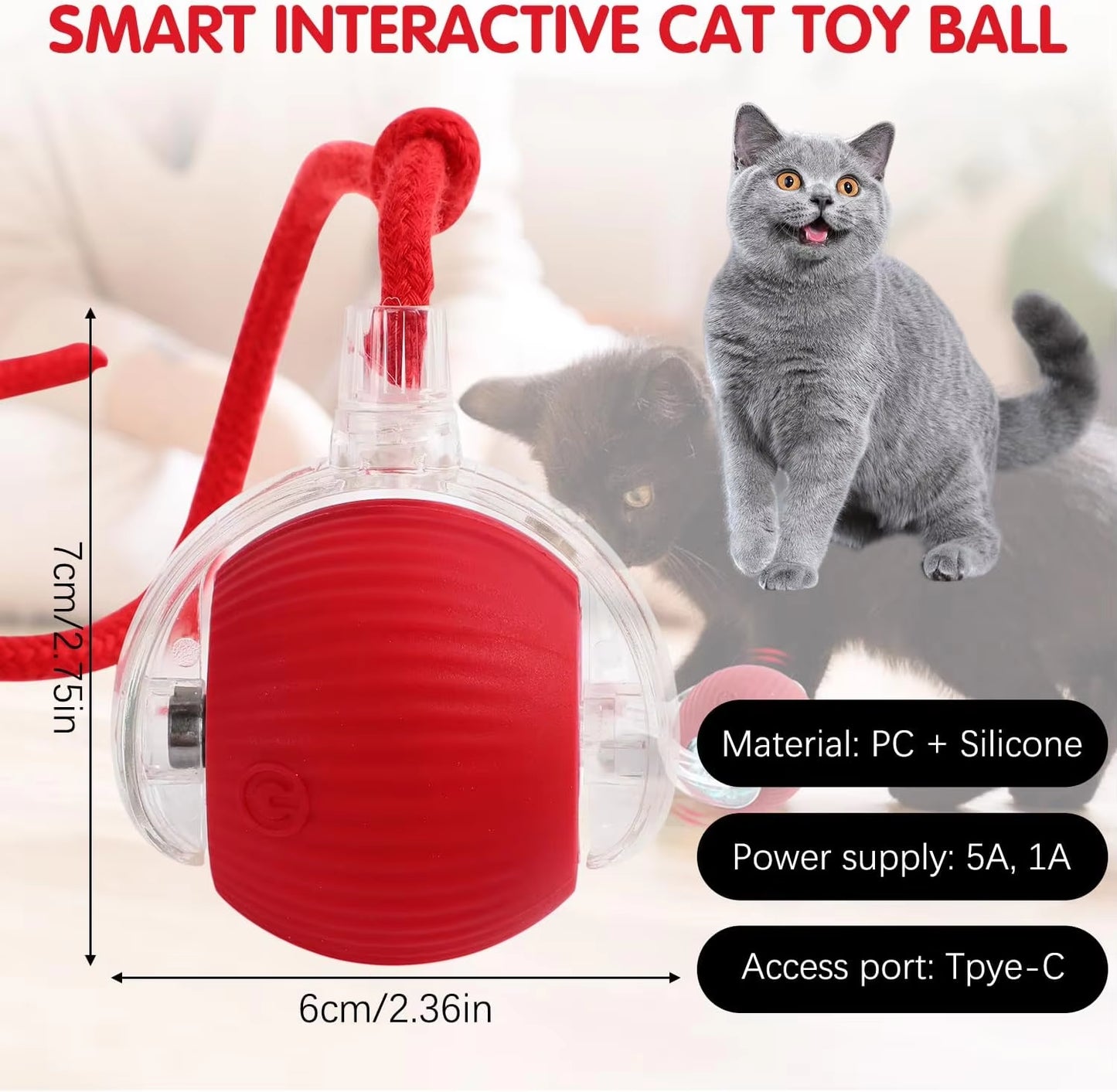 Interactive Rolling Cat Ball, Dog Toys Rolling Ball for Indoor, 360° Smart Automatic Rolling Pet Ball, Self Rolling Ball