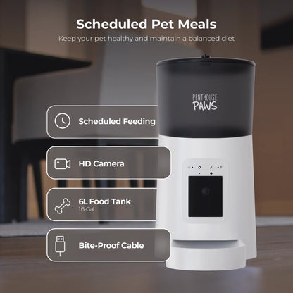 Smart Wifi Automatic Feeder for Cats & Dogs, 6L Black/Stainless S