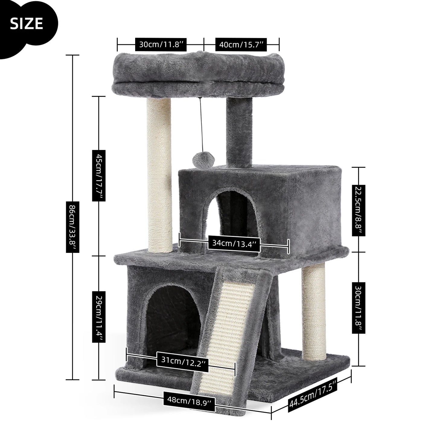 Cat Tree Luxury Cat Towers with Double Condos Spacious Perch Cat Hammock Fully Wrapped Scratching Sisal Post and Dangling Balls