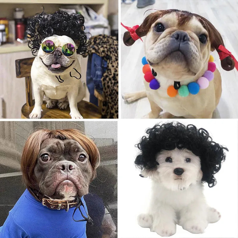 Pet Wigs Cosplay Props Dog Cat Cross-Dressing Hair Set Photography Funny Props Head Accessories Prank Pet Supplies Costumes DIY