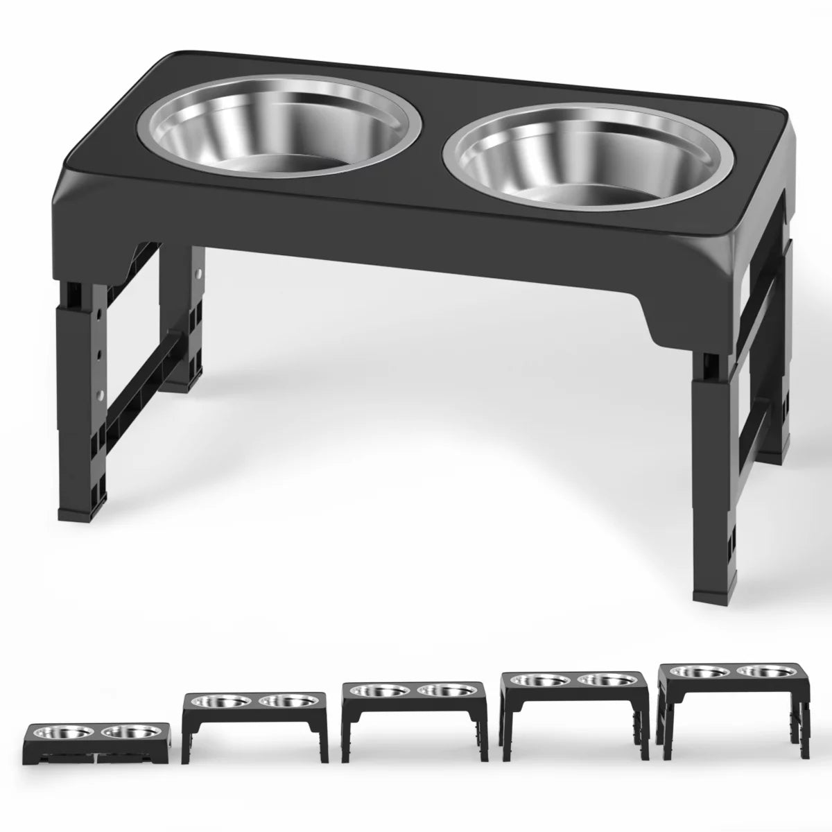 Elevated Dog Bowls, Raised Slow Feeder Dog Bowls with No Spill Dog Water Bowl Dispenser, 5 Heights Adjustable Raised Dog Bowls Stand for Small Medium Large Dogs Cats & Pets, Non-Slip Dog Feeder