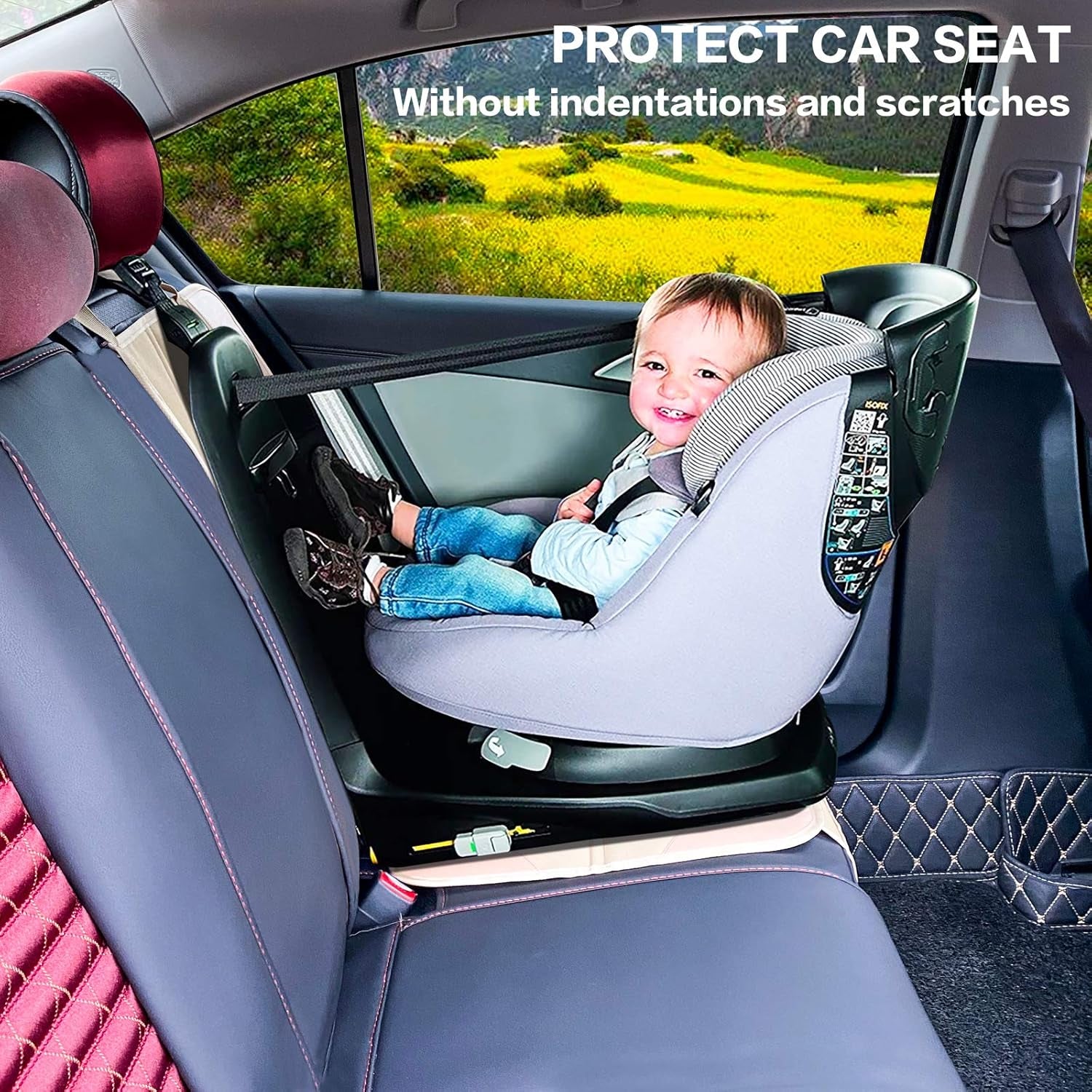 Car Seat Protector, Non-Slip Padded Backing Will Not Leave Imprint, Thickest Carseat Seat Protector for Child Car Seat 2 Pack for SUV, Sedan, Truck, Leather Car Seat 15Mm (Beige)