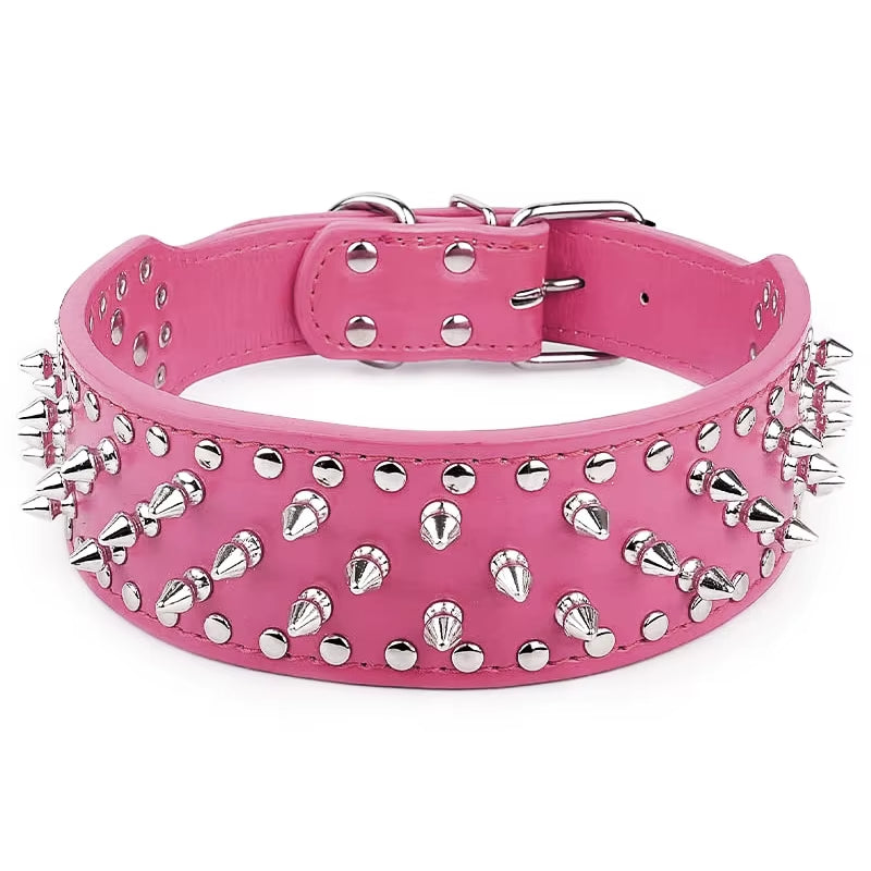 2Inch Wide Skull Spiked Studded Leather Large Dog Collars for Medium Large Breeds Pitbull Mastiff Boxer Bully Dog Harness